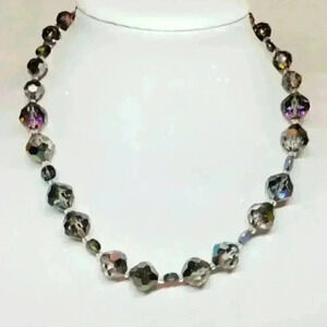Vintage Marvella Prism Glass Necklace Choker Dark AB Beads Round Faceted